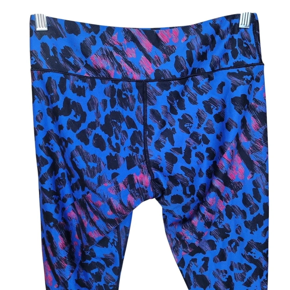 BCG | Women's Blue Black Pink Leopard Print Crop Leggings - Size M - Picture 5 of 9
